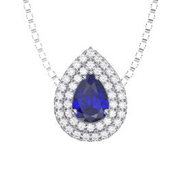 Fusion Sapphire and Diamond Halo 18ct White Gold Pear Pendant