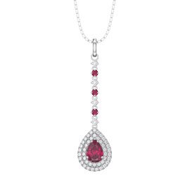Fusion Ruby and Diamond Halo 18ct White Gold Drop Pear Pendant