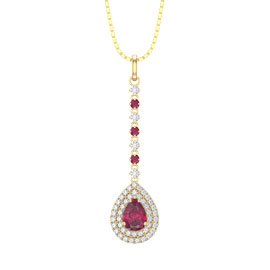 Fusion Ruby and Diamond Halo 18ct Yellow Gold Drop Pear Pendant