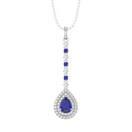 Fusion Sapphire and Diamond Halo 18ct White Gold Drop Pear Pendant