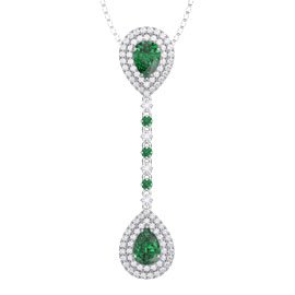 Fusion Emerald and Diamond 18ct White Gold Halo Drop Pear Pendant Set