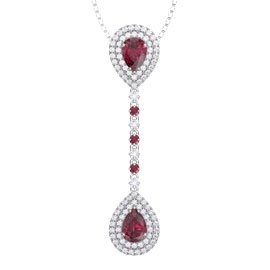 Fusion Ruby Halo Platinum plated Silver Drop Pear Pendant Set
