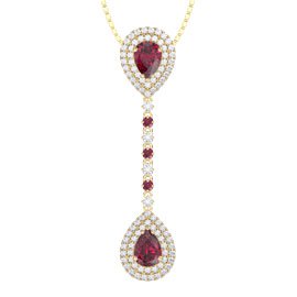 Fusion Ruby and Diamond Halo 18ct Yellow Gold Drop Pear Pendant Set