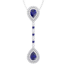 Fusion Sapphire and Diamond Halo 18ct White Gold Drop Pear Pendant Set
