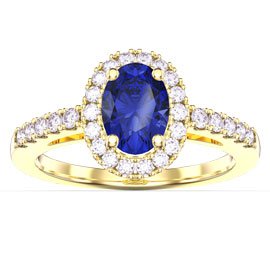 Eternity Sapphire Oval Moissanite Halo 18ct Yellow Gold Engagement Ring