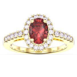 Eternity Ruby and Diamond Oval Halo 18ct Yellow Gold Engagement Ring