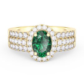 Eternity Emerald Oval Halo 9ct Yellow Gold Engagement Ring Set 2D