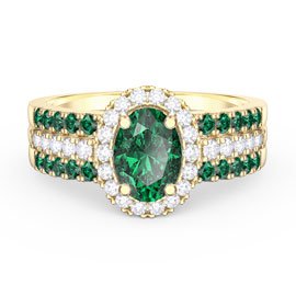 Eternity Emerald Oval Halo 18ct Yellow Gold Engagement Ring Set 2E