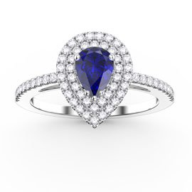 Fusion Sapphire Pear 9ct White Gold Halo Proposal Ring