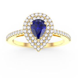 Fusion Sapphire Pear Halo 9ct Yellow Gold Proposal Ring