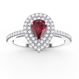 Fusion Ruby Pear 18ct White Gold Diamond Halo Engagement Ring