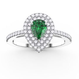 Fusion Emerald Pear 18ct White Gold Diamond Halo Engagement Ring