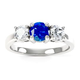 Eternity Three Stone Sapphire Platinum plated Silver Promise Ring