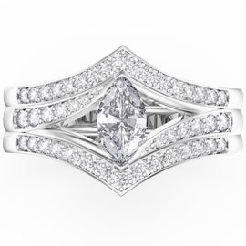 Unity Marquise White Sapphire Platinum plated Silver Promise Ring Set