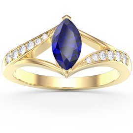 Unity Marquise Sapphire 9ct Yellow Gold Moissanite Engagement Ring