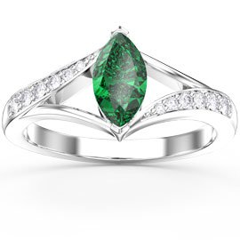 Unity Marquise Emerald Platinum Diamond Engagement Ring