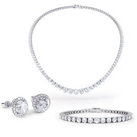 Eternity White Sapphire Platinum plated Silver Jewellery Set with Necklace