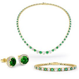 Eternity Emerald and Moissanite 18ct Gold Vermeil Jewellery Set with Necklace