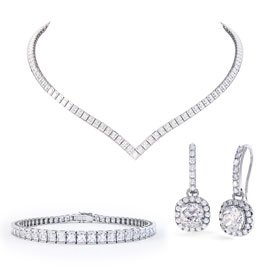 Princess Diamond CZ Rhodium plated Silver Jewellery Set