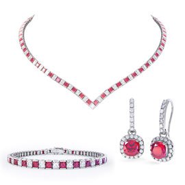 Princess Ruby CZ Rhodium plated Silver Jewellery Set