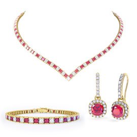 Princess Ruby CZ 18ct Gold plated Silver Jewellery Set