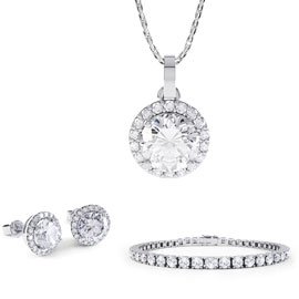 Eternity White Sapphire Platinum plated Silver Jewellery Set with Pendant