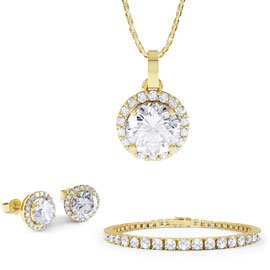 Eternity White Sapphire 18ct Gold Vermeil Jewellery Set with Pendant