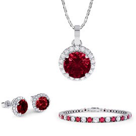 Eternity Ruby Platinum plated Silver Jewellery Set with Pendant